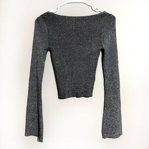 H&M Bell Sleeve Knit Ribbed Sparkly Shimmery Low Back Top